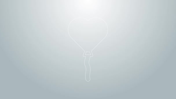 Balões de linha azul em forma de coração com ícone de fita isolado em fundo cinza. Dia dos Namorados. Animação gráfica em movimento de vídeo 4K — Vídeo de Stock