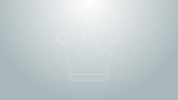 Blue line Crown icon isolated on grey background. 4K Video motion graphic animation — Stock Video