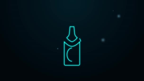 Icono de botella de champán de línea de neón brillante aislado sobre fondo negro. Animación gráfica de vídeo 4K — Vídeo de stock