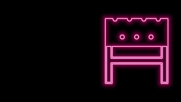 Luminosa linea al neon BBQ icona braciere isolato su sfondo nero. Animazione grafica 4K Video motion — Video Stock