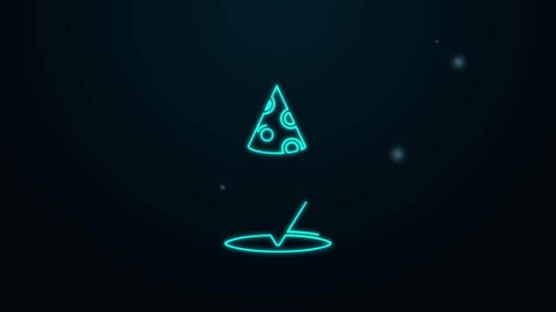 Glowing neon line Slice of pizza icon isolated on black background. Fast food menu. 4K Video motion graphic animation — Stock Video