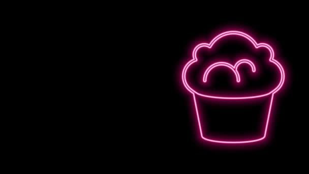 Glödande neon line Muffin ikon isolerad på svart bakgrund. 4K Video motion grafisk animation — Stockvideo