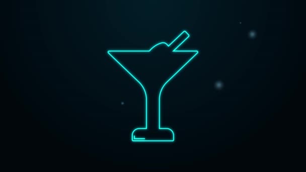 Gloeiende neon lijn Martini glas pictogram geïsoleerd op zwarte achtergrond. Cocktailpictogram. Wijnglazen icoon. 4K Video motion grafische animatie — Stockvideo