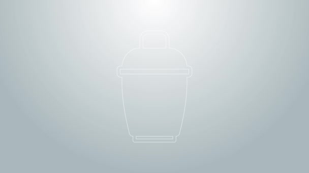 Blue line Cocktail shaker icon isolated on grey background. 4K Video motion graphic animation — Stock Video