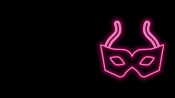 Linea neon luminosa Icona della maschera festiva isolata su sfondo nero. Buon Natale e felice anno nuovo. Animazione grafica 4K Video motion — Video Stock