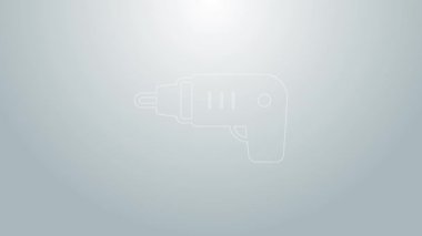 Mavi hat Elektrik kablosuz tornavida simgesi gri arkaplanda izole edildi. Elektrikli matkap. Tamir aleti. 4K Video hareketli grafik canlandırması