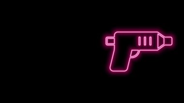 Parlayan neon hattı elektrik kablosuz tornavida simgesi siyah arkaplanda izole edildi. Elektrikli matkap. Tamir aleti. 4K Video hareketli grafik canlandırması