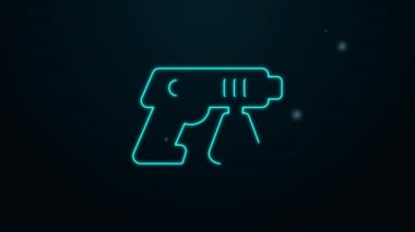 Parlak neon çizgili sprey tabanca ikonu siyah arkaplanda izole edildi. 4K Video hareketli grafik canlandırması