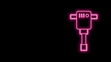 Parlayan neon hattı inşaat kaya matkabı simgesi siyah arka planda izole edildi. 4K Video hareketli grafik canlandırması