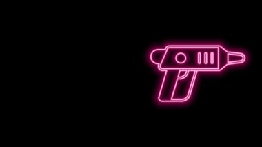 Parlayan neon hattı elektrik kablosuz tornavida simgesi siyah arkaplanda izole edildi. Elektrikli matkap. Tamir aleti. 4K Video hareketli grafik canlandırması