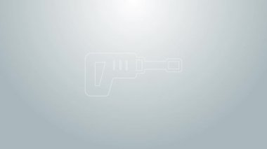Mavi çizgi. Gri arkaplanda elektrikli çekiç matkabı simgesi var. İnşaat, onarım ve onarım için kullanılan bir alet. 4K Video hareketli grafik canlandırması