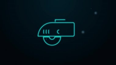 Siyah arka planda izole edilmiş çelik dişli disk simgesi ile parlayan neon çizgisi elektrikli testere. Tahta ya da metal kesmek için elektrikli el aleti. 4K Video hareketli grafik canlandırması