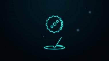 Parlak neon çizgisi. Siyah arka planda bulunan testere ucu simgesi. Testere tekerleği. 4K Video hareketli grafik canlandırması