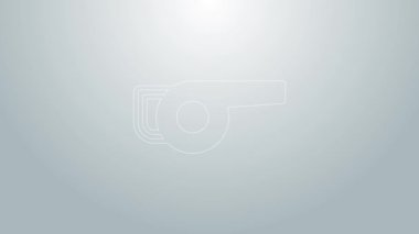Gri arkaplanda mavi çizgi Yaprak üfleyici simgesi izole edildi. 4K Video hareketli grafik canlandırması