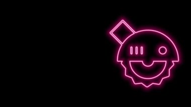 Siyah arka planda izole edilmiş çelik dişli disk simgesi ile parlayan neon çizgisi elektrikli testere. Tahta ya da metal kesmek için elektrikli el aleti. 4K Video hareketli grafik canlandırması