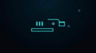 Siyah zemin üzerinde çelik keskin bıçak ikonu olan parlak neon çizgili elektrikli yapboz. Ahşap işçiliği için elektrikli alet. 4K Video hareketli grafik canlandırması