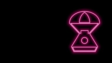 Parlayan neon hattı uzay kapsülü simgesi siyah arkaplanda izole edildi. 4K Video hareketli grafik canlandırması