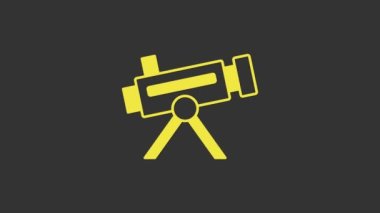 Sarı Teleskop simgesi gri arkaplanda izole edildi. Bilimsel bir alet. Eğitim ve astronomi elementi, dürbün ve çalışma yıldızları. 4K Video hareketli grafik canlandırması