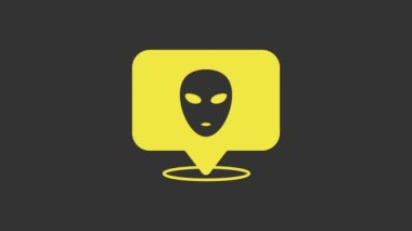 Sarı Uzaylı simgesi gri arkaplanda izole edildi. Uzaylı yüzü ya da kafa sembolü. 4K Video hareketli grafik canlandırması