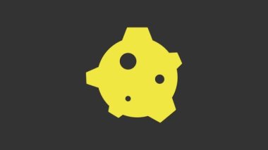 Sarı Asteroid simgesi gri arkaplanda izole edildi. 4K Video hareketli grafik canlandırması