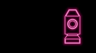 Parlayan neon hattı Roket gemisi simgesi siyah arkaplanda izole edildi. Uzay yolculuğu. 4K Video hareketli grafik canlandırması