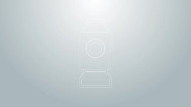 Mavi çizgi roket gemisi simgesi gri arkaplanda izole edildi. Uzay yolculuğu. 4K Video hareketli grafik canlandırması