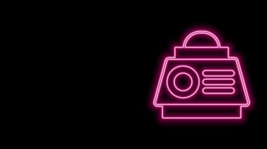 Parlayan neon hattı uzay kapsülü simgesi siyah arkaplanda izole edildi. 4K Video hareketli grafik canlandırması