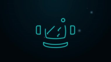 Parlayan neon hattı astronot başlığı simgesi siyah arkaplanda izole edildi. 4K Video hareketli grafik canlandırması