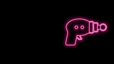 Parlayan neon hattı Ray silahı ikonu siyah arkaplanda izole edildi. Lazer silahı. Uzay silahı. 4K Video hareketli grafik canlandırması