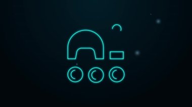 Parlayan neon hattı Mars gezgini simgesi siyah arkaplanda izole edildi. Uzay aracı. Ay yürüyüşü işareti. Gezegen yüzeyini incelemek için bir cihaz. 4K Video hareketli grafik canlandırması