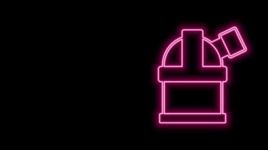 Parlayan neon hattı Astronomik Gözlemevi simgesi siyah arkaplanda izole edildi. Teleskoplu bir gözlemevi. Bilimsel kurum. 4K Video hareketli grafik canlandırması