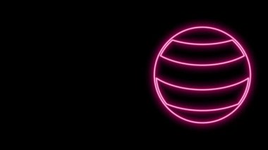Parlayan neon hattı gezegen simgesi siyah arkaplanda izole edildi. 4K Video hareketli grafik canlandırması