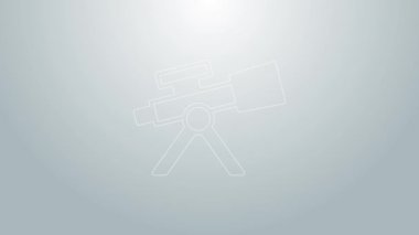 Mavi çizgi Teleskop simgesi gri arkaplanda izole edildi. Bilimsel bir alet. Eğitim ve astronomi elementi, dürbün ve çalışma yıldızları. 4K Video hareketli grafik canlandırması