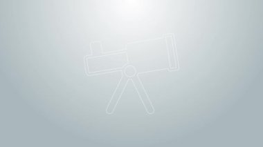Mavi çizgi Teleskop simgesi gri arkaplanda izole edildi. Bilimsel bir alet. Eğitim ve astronomi elementi, dürbün ve çalışma yıldızları. 4K Video hareketli grafik canlandırması