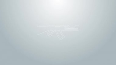 Mavi çizgi Alt makineli tüfek simgesi gri arkaplanda izole edildi. Kalaşnikov veya AK47. 4K Video hareketli grafik canlandırması