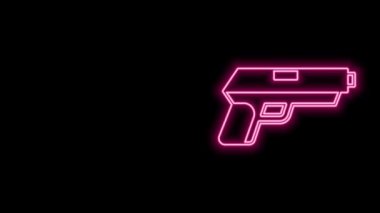 Siyah arkaplanda parlayan neon hattı Pistol veya silah ikonu izole edildi. Polis ya da askeri silah. Küçük ateşli silah. 4K Video hareketli grafik canlandırması