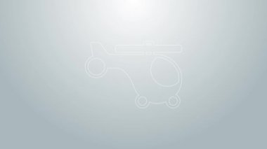 Mavi çizgi helikopter hava aracı ikonu gri arka planda izole edildi. 4K Video hareketli grafik canlandırması