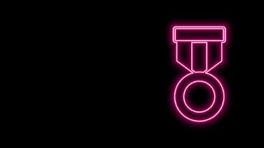 Parlayan neon hattı askeri ödül ikonu siyah arka planda izole edildi. Ordu işareti. 4K Video hareketli grafik canlandırması