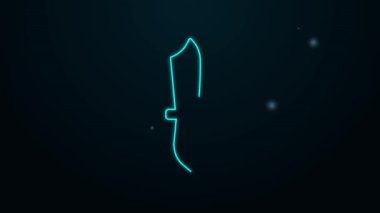 Parlayan neon hattı askeri bıçak ikonu siyah arka planda izole edildi. 4K Video hareketli grafik canlandırması