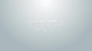 Mavi çizgi M16A1 tüfek ikonu gri arkaplanda izole edildi. Amerikan Ordusu M16 tüfeği. 4K Video hareketli grafik canlandırması
