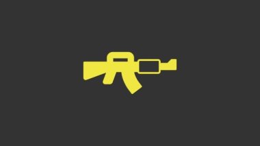 Sarı M16A1 tüfek ikonu gri arkaplanda izole edildi. Amerikan Ordusu M16 tüfeği. 4K Video hareketli grafik canlandırması