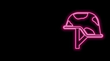 Parlayan neon hattı askeri miğfer simgesi siyah arka planda izole edildi. Ordu şapkasının savunma ve koruma sembolü. Koruyucu şapka. 4K Video hareketli grafik canlandırması