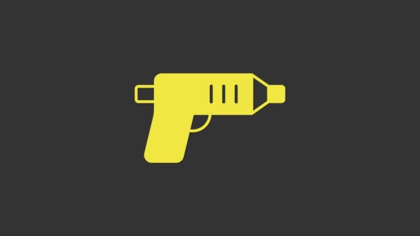 Gelbes Akkuschrauber-Symbol isoliert auf grauem Hintergrund. Elektrische Bohrmaschine. Reparaturwerkzeug. 4K Video Motion Grafik Animation — Stockvideo