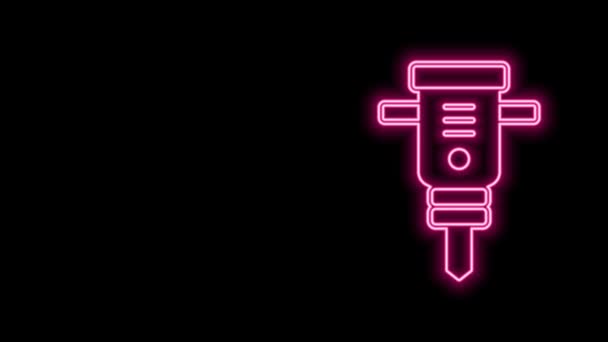 Leuchtende Neon-Linie Bau Presslufthammer Symbol isoliert auf schwarzem Hintergrund. 4K Video Motion Grafik Animation — Stockvideo