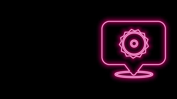 Világító neon vonal Körfűrész ikon elszigetelt fekete háttérrel. Fűrészkerék. 4K Videó mozgás grafikus animáció — Stock videók