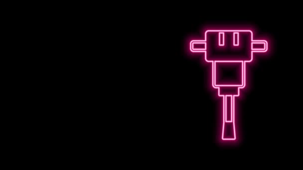 Glowing neon line Construction jackhammer icon isolated on black background. 4K Video motion graphic animation — Stock Video