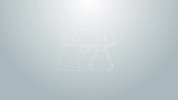 Modrá čára Ikona stříkací pistole izolované na šedém pozadí. Grafická animace pohybu videa 4K — Stock video