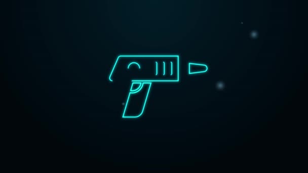 Glowing neon line Electric cordless screwdriver icon isolated on black background. Electric drill machine. Repair tool. 4K Video motion graphic animation — Stock Video