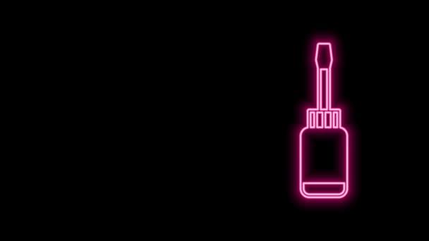 Glowing neon line Screwdriver icon isolated on black background. Service tool symbol. 4K Video motion graphic animation — Stock Video