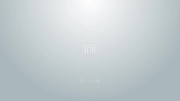 Blå linje Skruvmejsel ikon isolerad på grå bakgrund. Tjänsteverktygets symbol. 4K Video motion grafisk animation — Stockvideo